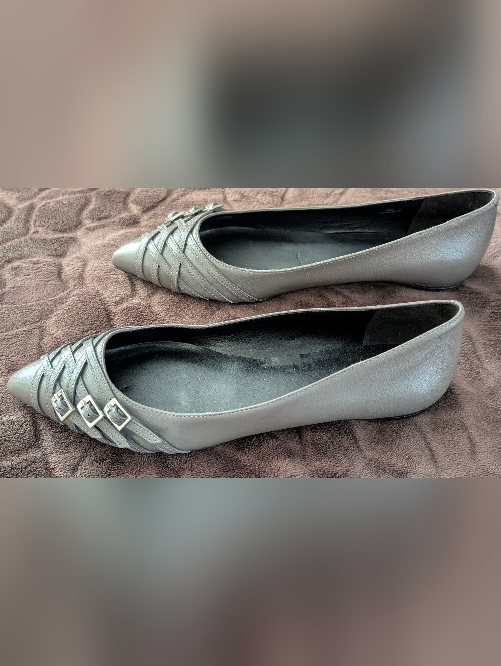 JUST REDUCED!!  2 Pairs Nine West Pointed Toe Flats in Gray and Red with Buckles - Picture 3 of 6